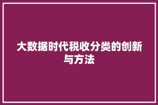 大数据时代税收分类的创新与方法