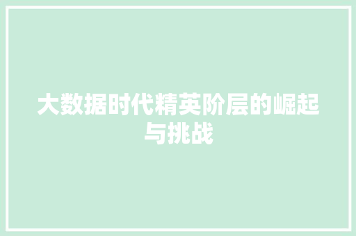 大数据时代精英阶层的崛起与挑战