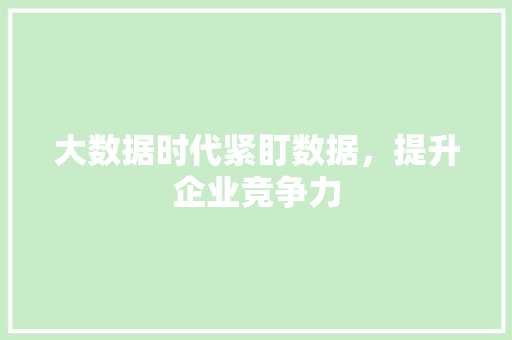 大数据时代紧盯数据，提升企业竞争力