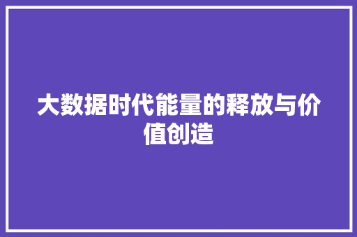 大数据时代能量的释放与价值创造