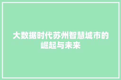 大数据时代苏州智慧城市的崛起与未来 大数据时代苏州智慧城市的崛起与未来