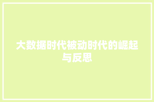 大数据时代被动时代的崛起与反思