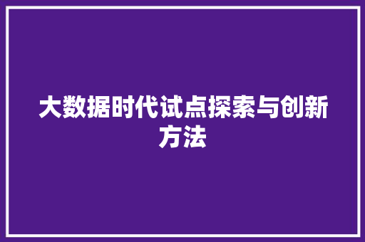 大数据时代试点探索与创新方法
