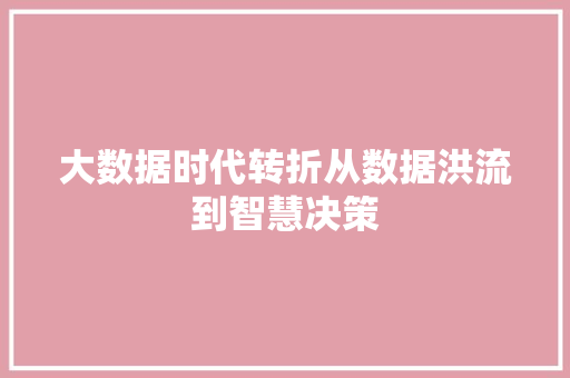 大数据时代转折从数据洪流到智慧决策