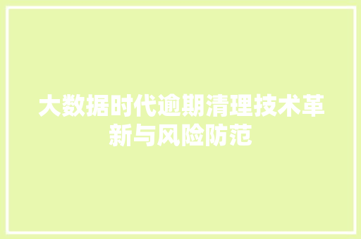 大数据时代逾期清理技术革新与风险防范