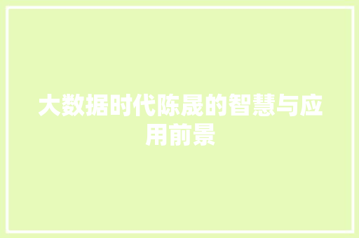 大数据时代陈晟的智慧与应用前景