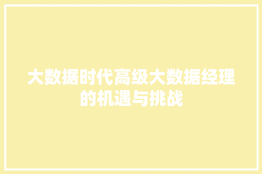 大数据时代高级大数据经理的机遇与挑战