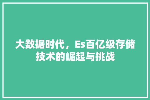 大数据时代，Es百亿级存储技术的崛起与挑战