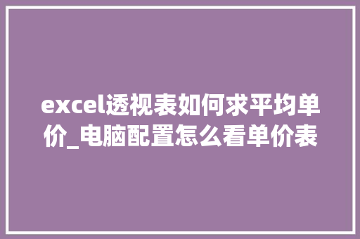 excel透视表如何求平均单价_电脑配置怎么看单价表格图片