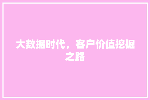 大数据时代,客户价值挖掘之路 大数据时代,客户价值挖掘之路