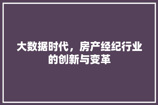 大数据时代，房产经纪行业的创新与变革 电脑基础