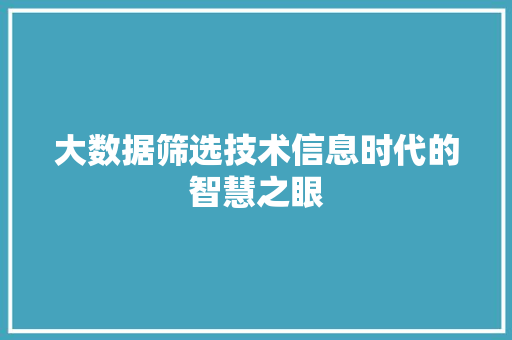 大数据筛选技术信息时代的智慧之眼