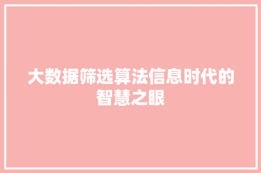 大数据筛选算法信息时代的智慧之眼