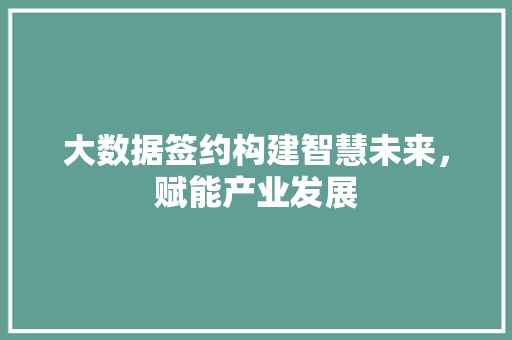 大数据签约构建智慧未来,赋能产业发展 大数据签约构建智慧未来,赋能产业发展