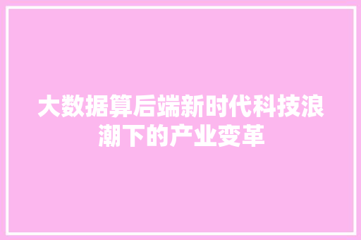 大数据算后端新时代科技浪潮下的产业变革