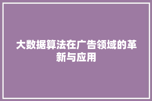 大数据算法在广告领域的革新与应用