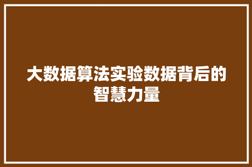 大数据算法实验数据背后的智慧力量