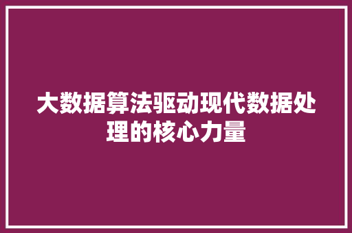 大数据算法驱动现代数据处理的核心力量