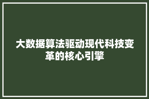 大数据算法驱动现代科技变革的核心引擎 网络技术 大数据算法驱动现代科技变革的核心引擎 网络技术