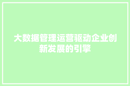 大数据管理运营驱动企业创新发展的引擎