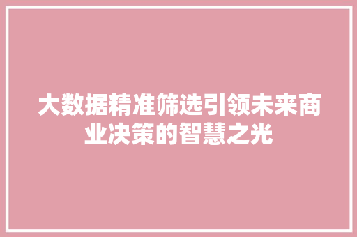 大数据精准筛选引领未来商业决策的智慧之光