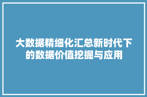 大数据精细化汇总新时代下的数据价值挖掘与应用