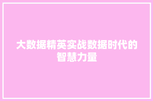 大数据精英实战数据时代的智慧力量