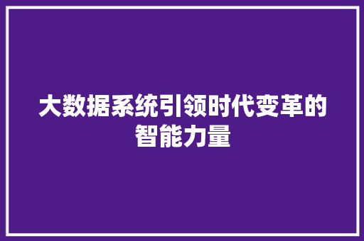 大数据系统引领时代变革的智能力量