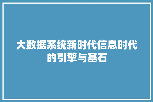 大数据系统新时代信息时代的引擎与基石 大数据系统新时代信息时代的引擎与基石
