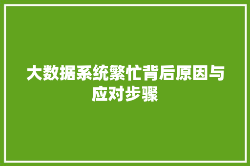 大数据系统繁忙背后原因与应对步骤