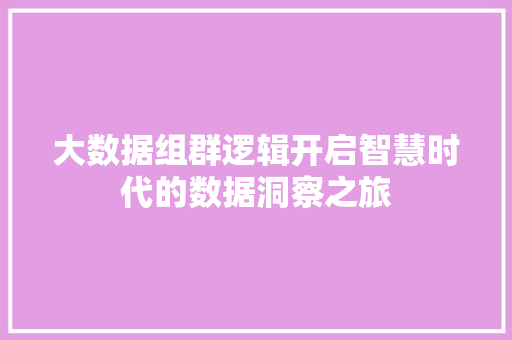 大数据组群逻辑开启智慧时代的数据洞察之旅