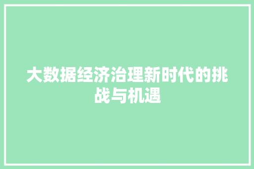 大数据经济治理新时代的挑战与机遇 大数据经济治理新时代的挑战与机遇