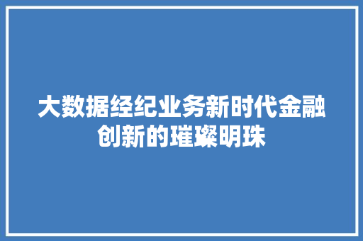 大数据经纪业务新时代金融创新的璀璨明珠 大数据经纪业务新时代金融创新的璀璨明珠