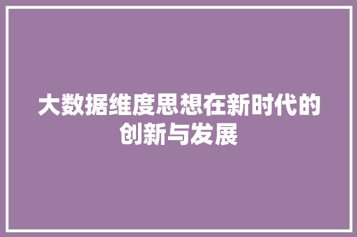 大数据维度思想在新时代的创新与发展