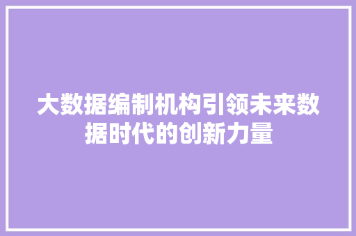 大数据编制机构引领未来数据时代的创新力量 操作系统
