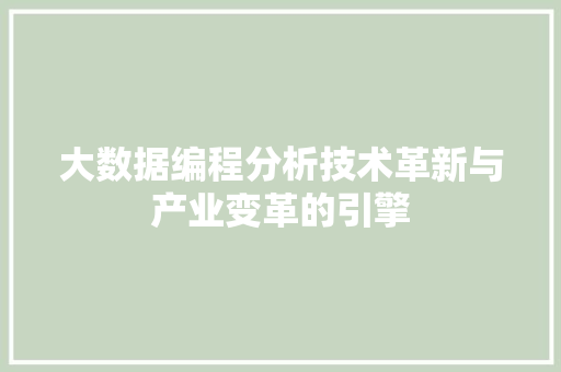 大数据编程分析技术革新与产业变革的引擎