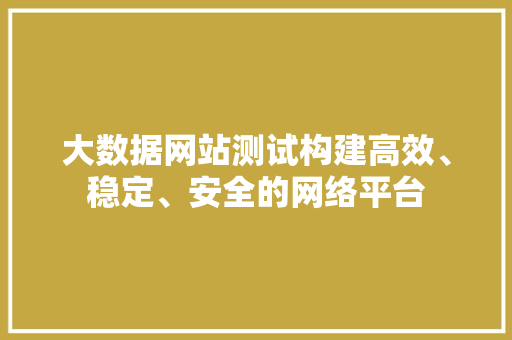 大数据网站测试构建高效、稳定、安全的网络平台