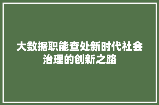 大数据职能查处新时代社会治理的创新之路