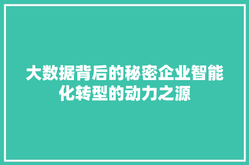 大数据背后的秘密企业智能化转型的动力之源