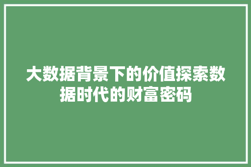 大数据背景下的价值探索数据时代的财富密码