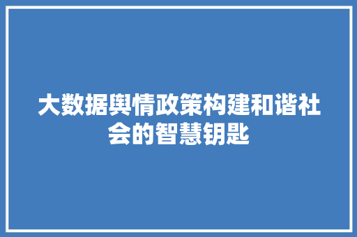 大数据舆情政策构建和谐社会的智慧钥匙