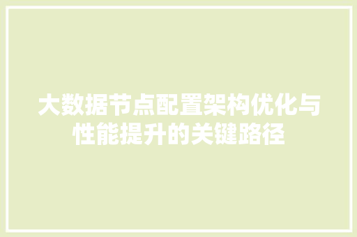 大数据节点配置架构优化与性能提升的关键路径 编程语言