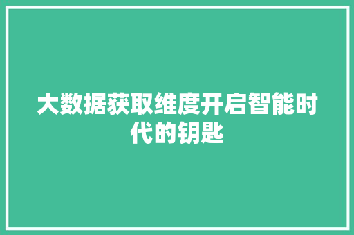 大数据获取维度开启智能时代的钥匙