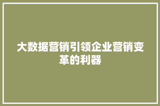 大数据营销引领企业营销变革的利器
