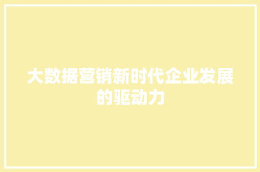 大数据营销新时代企业发展的驱动力