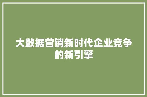大数据营销新时代企业竞争的新引擎 网络技术