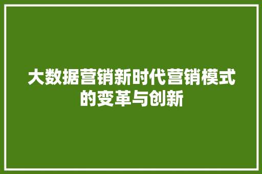 大数据营销新时代营销模式的变革与创新