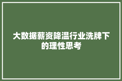 大数据薪资降温行业洗牌下的理性思考