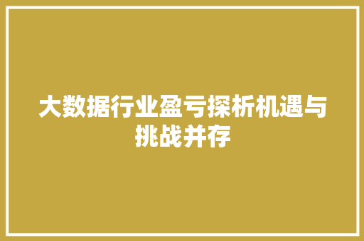 大数据行业盈亏探析机遇与挑战并存