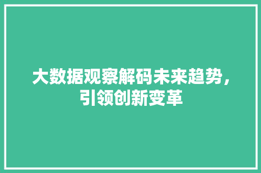 大数据观察解码未来趋势，引领创新变革